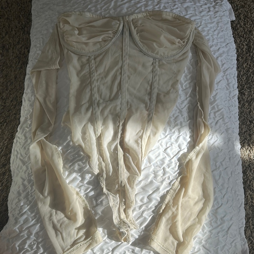Tan body suit from pretty little thing. Corset top